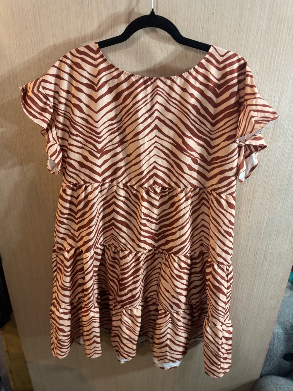 Women’s Nine West Zebra Print Tiered Dress - Cream & Brown Size Large